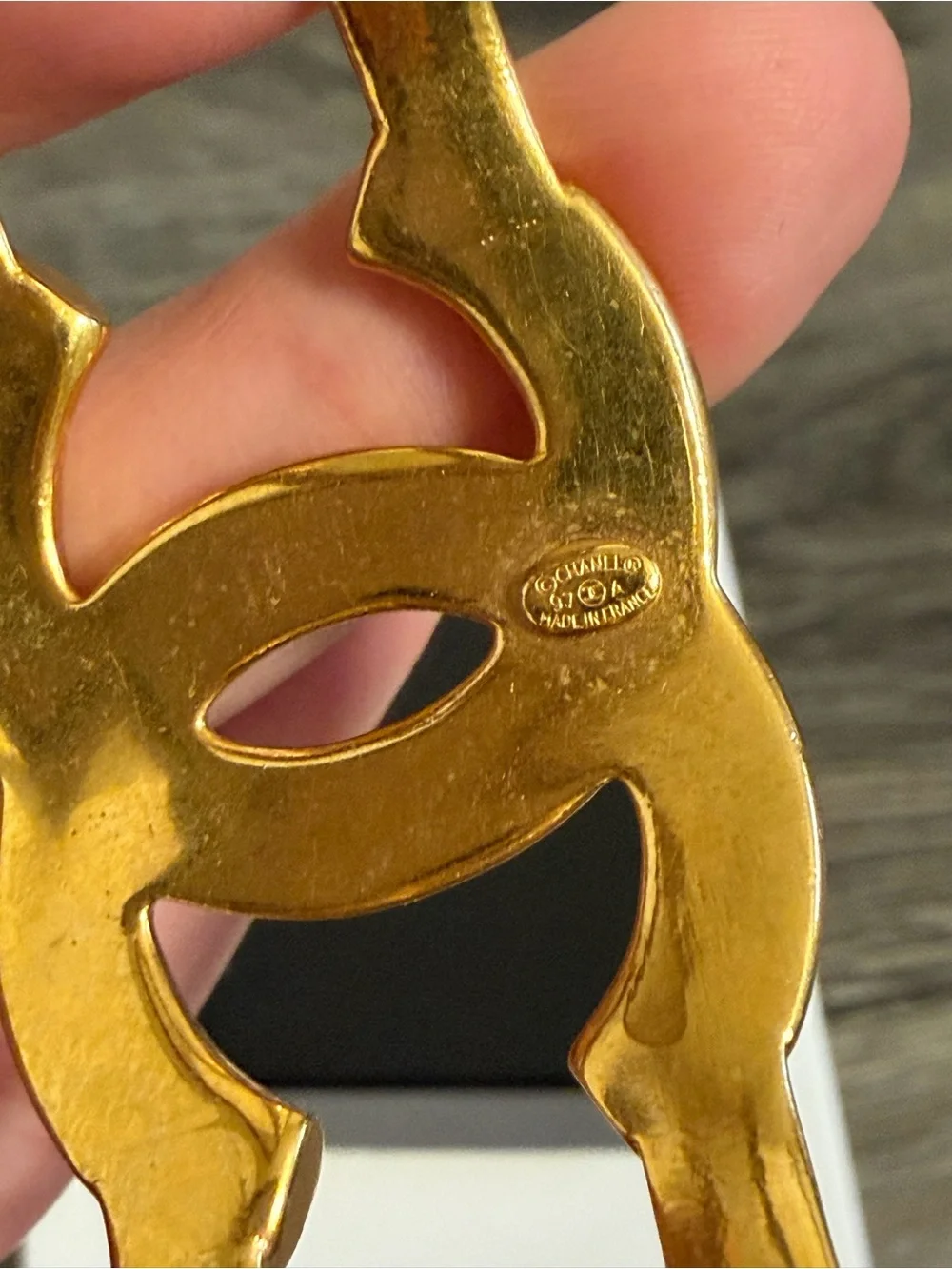 CHANEL Vintage Gold CC Logo Cuff Bracelet